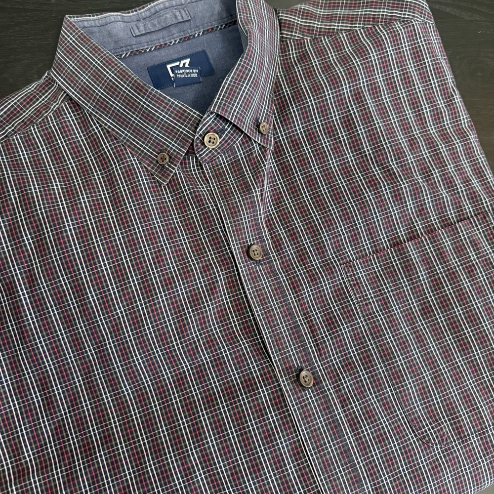 Cutter & Buck Mens Plaid Gray Pink Black Button Down Shirt XL Long Sleeve